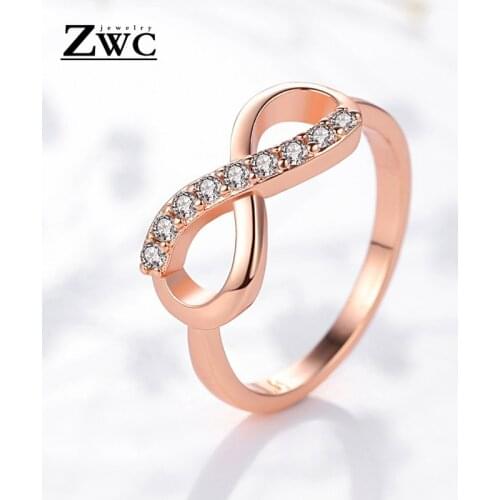 ZWC Fashion Luxury Metal Crystal Ring For Woman Girl Wedding Party Charm Temperament Rose Gold Rings Jewelry Wholesale Gift