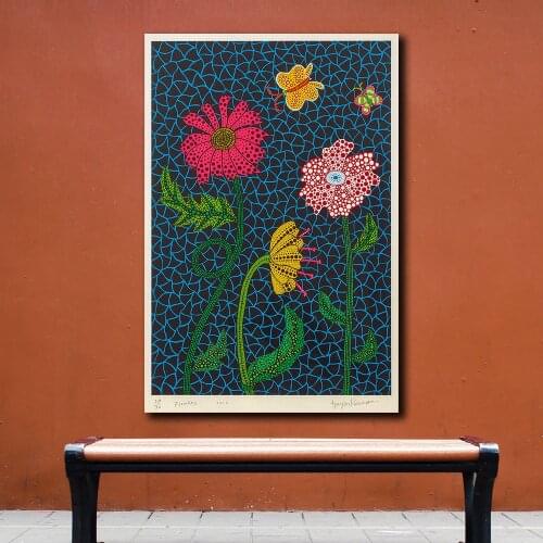 Fashion Home Decor Canvas Wall YAYOI KUSAMA Flowers Oil Painting Canvas Print Wall Pictures for Living Room Posters Unframed