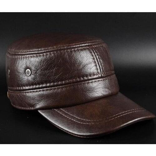 New leisure mens leather leather Kepi winter ear warm hat men peaked cap