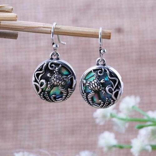 2019 New Bohemia Sea Turtle Earrings for Women Fashion Abalone Shell Earrings Vintage Silver Color Wedding Jewelry Dropshipping