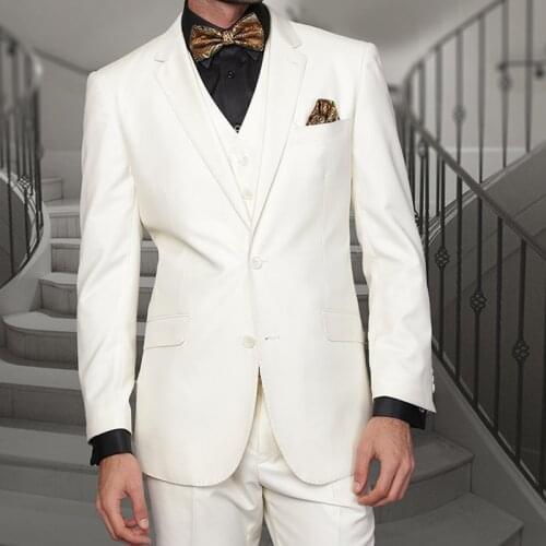 Autumn Fashion Tailor-Made Male Clothing Classic White Gentleman Slim Fit Wedding Suits For Groom Tuxedos Groomsmen Suits 3Pcs