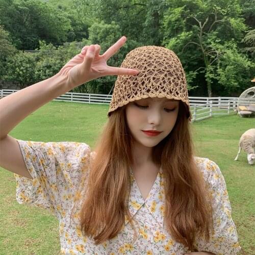 Hollow Crochet Knitting Elegant retro Bucket hats New Panama 2021 fashion brand sun hat sun visor uv protection foldable sun Cap
