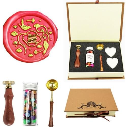 Signature Custom Wax Seal Stamp Bird Cloud Decorative Double Happiness Wedding Wood Gift Box Wedding Invitations Letters Seal
