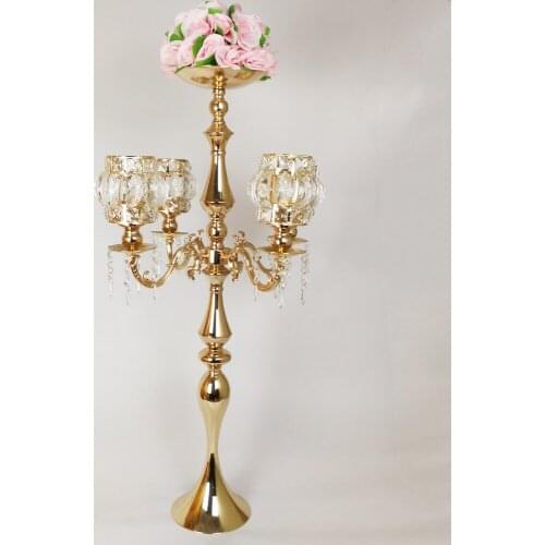 5-Arms Candelabrum Crystal Candle Holders Metal Candelabras Gold Candlesticks Candle Holder For Wedding Party Event Home Decor