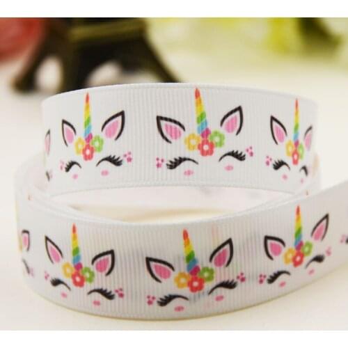 22mm(7/8") Unicorn Cartoon pattern printed Grosgrain Ribbon party decoration 10 Yards 100 yards