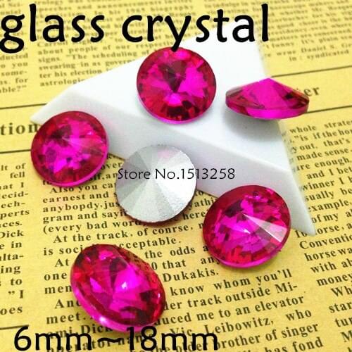 Rose Red Color Rivoli Crystal Fancy Stone Point Back Glass Stone For Jewelry Making 6mm 8mm 10mm 12mm 14mm 16mm 18mm