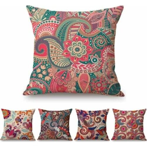 Pink Bright Paisley Floral Pattern Bohemian Mandala Cushion Cover Throw Pillow Case Cover Office Decorative Sofa Bedroom18 Inch