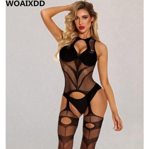 Sexy Bodystockings Women Fishnet Open Crotch catsuit Lingerie Erotic Bodysuit Sleepwear Crotchless jumpsuit Teddy Porn Underwear