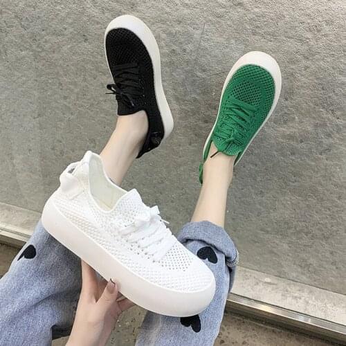 Muffins Fly weaving flats woman creepers lace up sneakers platform shoes women thicken soled breathable knitting loafers 2021