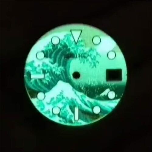 29MM Green Luminous Watch Dial Surf Sterile Wristwatch Dial for NH35 Watch Movement