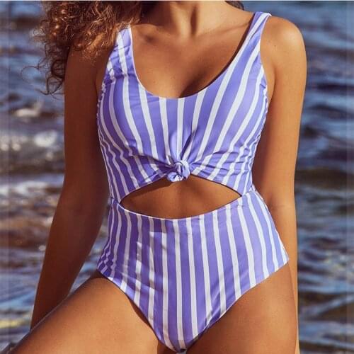 Womens Sexy Stripe Lace Up High Cut Leg Print Bikini Set One Piece Swimwear Bathing Suit Brazilian Swimming Suit Bathing Suit