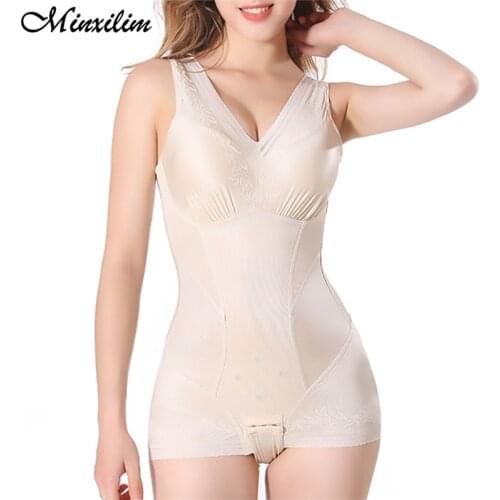 Minxilim Slimming Underwear Reductive Girdle Woman Waste Trainer Shapewear Bodysuit Body With Cups Push Up 4 Rows Hook Lace Vest