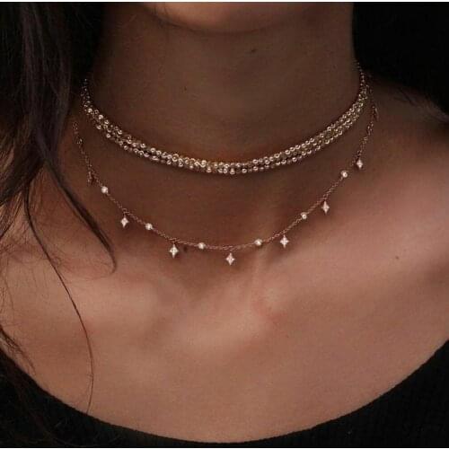 1PC Bohemian Multi layer Pendant Necklaces For Women Fashion 2019 Golden Plated Crystal Charm Chains Necklace Jewelry Gift