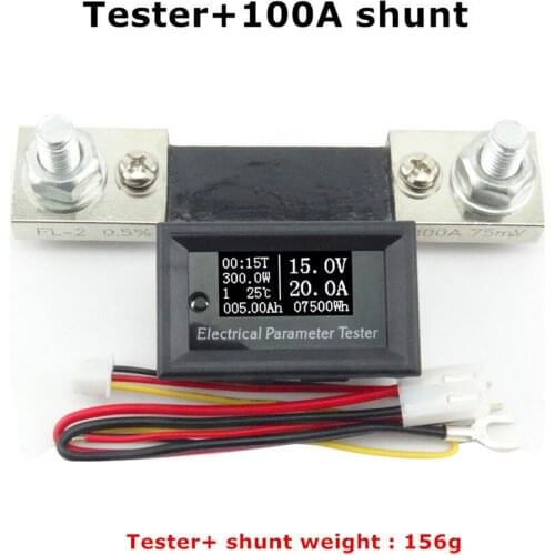 100V 100A 7in1 Multifunction Tester with 100A Shunt Voltage Current Time Temperature Capacity Voltmeter Ammeter Electrical Meter