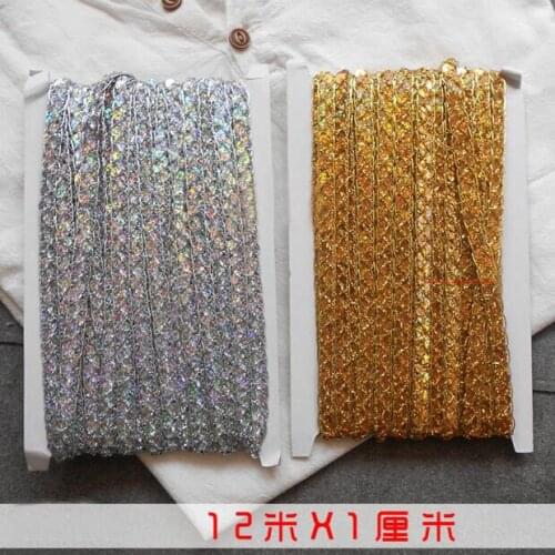 12Meters Golden Silver Braided Sequins Lace Trim Ribbon Ethnic Paillette Clothing Stage Accessory Decoration Handmade Material