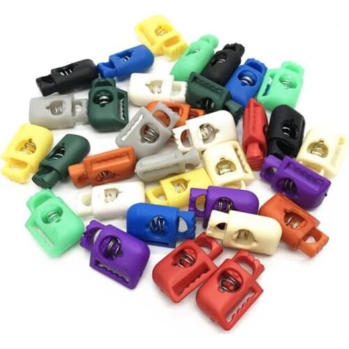 20pcs Plastic Color Cord Lock Spring Clasp Stop Double Hole Drawstring Stopper Toggles For Paracord Garment Shoelace Rope Parts