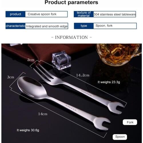 304 Stainless Steel Tableware Creative Wrench Fork Spoon Steak Fruit Dessert Kitchen Food Cooking Accessories Cutlery Gift Set