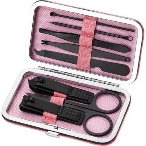 8Pcs/Set Multifunction Nail Clippers Stainless Steel Black Nail Clipper Pedicure Professional Scissor Tweezer Manicure Set Kit