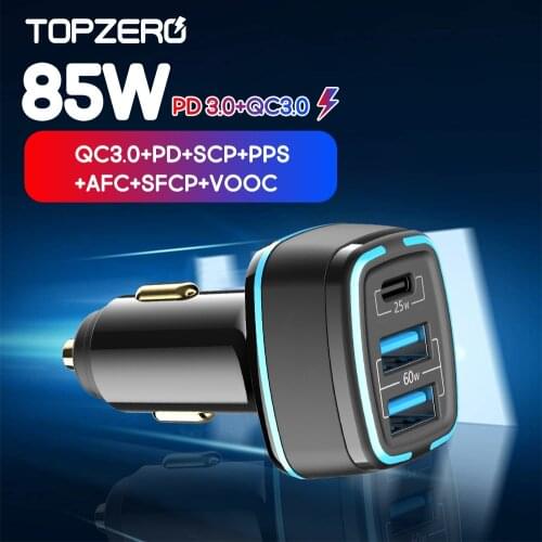 85W USB Car Charger Fast Charge QC3.0 PD3.0 USB C Charger For iPhone 12 11 Pro Max X Xs Quick Charger For Huawei Xiaomi Samsung