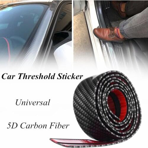 Car Sticker 5D Carbon Fiber Door Protection Sill Anti Collision Tread Strip Rubber Styling Decal Decoration Auto Accessories 1PC