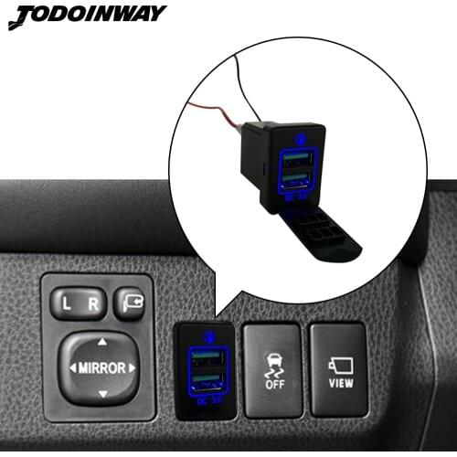 Blue LED QC3.0 Quick Charger For Toyota Camry Prado Corolla Rav4 Yaris Highlander Vios Reiz Dual USB 12V