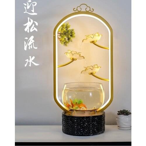 Chinese Lotus Goldfish Bowl Small Desktop Lighting Creative Circulating Flowing Water Flooring Household Decoration Fish Tank