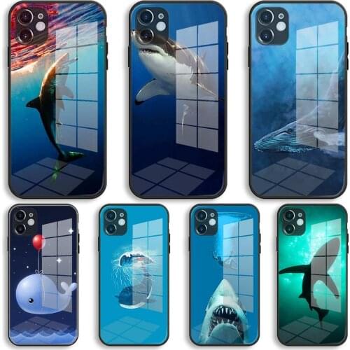 Jaws and little mermaid Soft Glass Silicone Case For iPhone 12 11 Pro X XS Max XR 8 7 6 Plus SE 2020 S Mini Balck Cover