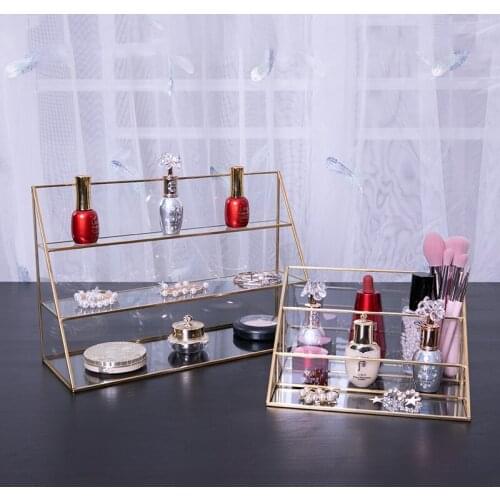 Ins Style Brass Glass Jewelry Holder Bracelet and Earrings Jewelry Storage Ladder Display Stand Home Decoration Shelves