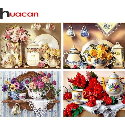 Huacan Full Square/Round Diamond Painting Flower Kit 5D DIY Diamond Embroidery Mosaic Tea Home Decoration
