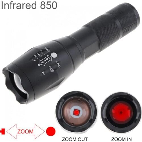 IR Hunting Flashlight Zoomable Focus 850nm LED Infrared Radiation IR Night Vision Torch Use 18650 / AAA Battery