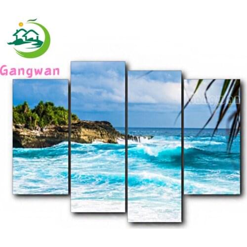 Seaside Beach Sea Scenicdiy 5d diamond painting 5d rhinestone art,Full square round mosaic cross stitch diamond embroidery 4 pcs