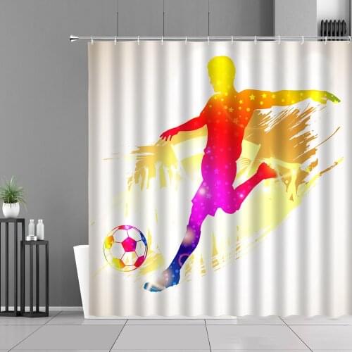 Cool Football Basketball Sports Shower Curtains Colour Water Color Design Waterproof Bath Curtain Boy Room Bathroom Decor Cloth