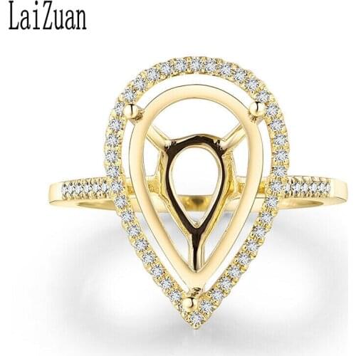 LaiZuan Fine Jewelry Ring Solid 10K Yellow Gold AU585 14x9mm Pear Cut 0.2CT Natural Diamond Semi Mount Engagement Wedding Ring
