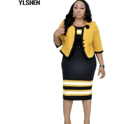 2 Piece Set African Dresses For Women Jacket Tops And Dress 2021 New Arrival Elegant Design Office Lady Suit African Clothes