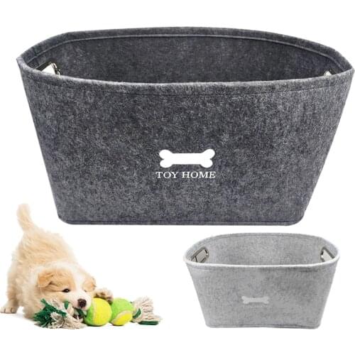 Solid Gray Pet Dog Toy Storage Basket Large Capacity Dogs Accessories Felt Breathable Storage Bag Puppy Accessories Supplies New