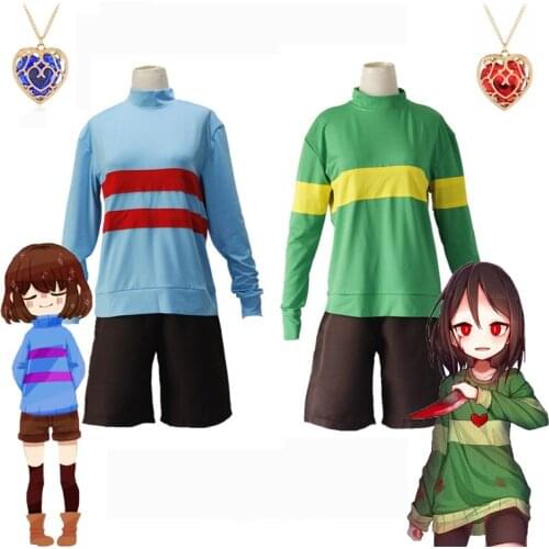 Anime Game Undertale Frisk Chara Cosplay Costume Andertail Sweatshirts High Collar Long Sleeve Clothing Shorts Necklace