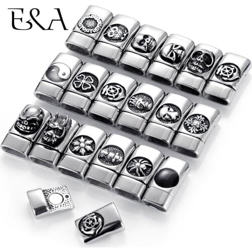 2pieces Stainless Steel 12*6mm Hole Magnetic Clasps for Leather Bracelet Cross Skull Anchor Clasp DIY Jewelry Making Accessories