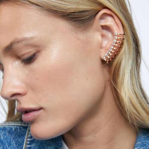Fashion Rhinestone Gold Color Asymmetrical Ear Stud&Ear Cuffs Earrings for Women Girls Special Retro Earring Accessories
