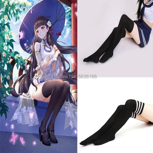 Fashion Thigh High Over Knee High Socks cosplay JK school uniform girl stockings Womens Students Striped Cotton Long Stockings B