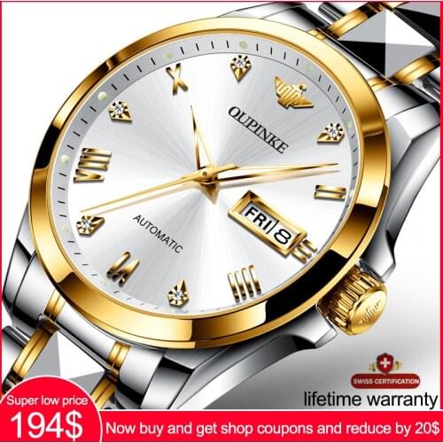 OUPINKE Men Automatic Mechanical Watch Swiss Movement Sapphire Mirror Men Automatic Tungsten Steel Strap Classic Luxury Watches