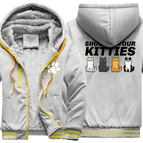 Show Me Your Kitties Printing Keep Warm Camouflage Mens Raglan Thicken Jackets Hip Hop Harajuku Fashion Tracksuits Zipper Homme