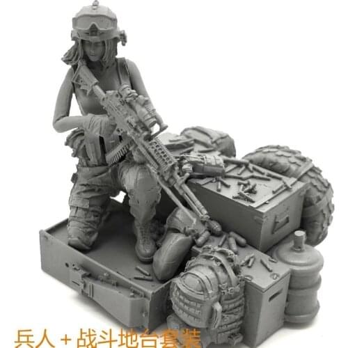 Resin Figure Kit 1/35 Female Soldier with Base Unpainted Garage Kit Figure