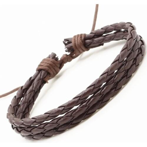 New Arrival Black Brwon Handmade Weave Wrap Leather Femme Homme Female Female Male Men Bracelet For Women Jewelry Accessories