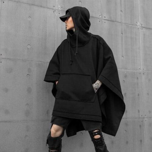 Autumn and winter new mens loose Bat Cape National Tide Dark mid-long fashion casual windbreaker hoodie jacket