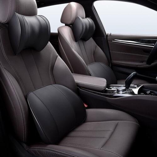 Pu Leather Car Headrest Pillow Car Lumbar Support Pillow Breathable Memory Foam Neck Pillow Car Seat Headrest Car Head Support