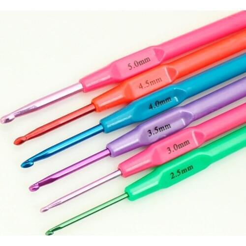 DIY 6pcs/Set Mixed Metal Hook Crochet Template Kit TPR Aluminum Knitting Needles For Loom Tool Band Crafts