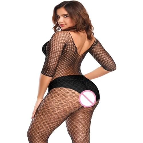 XXXL Sexy Bodystockings Women Fishnet Open Crotch Real Show Mesh tights Lingerie Erotic Bodysuit Sleepwear jumpsuit Teddies