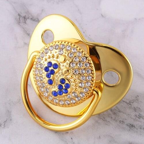 Silicone Newborn Kids Baby Orthodontic Dummy Golden Pacifier Nipple Soother Blue Rhinestones Sucette 0-18 Months