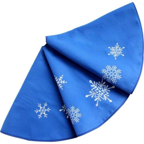Snowflake Embroidery Blue Polar Fleece Christmas Tree Skirt 50"