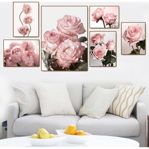 Scandinavian Pink Flower Rose Nordic Posters And Prints Wall Art Canvas Painting Modern Wall Pictures For Living Room Decor